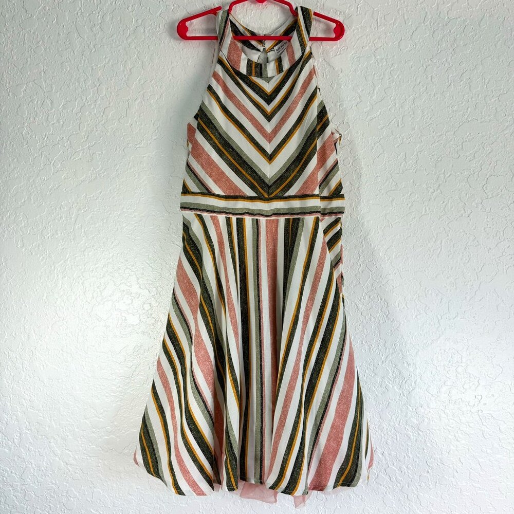 KnitWorks Girls Striped Halter A-Line Dress with Tulle Trim size 14